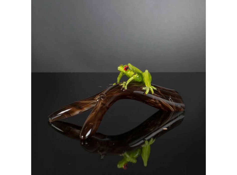 Figura con forma de rana en una rama de vidrio coloreado Made in Italy - Froggy Viadurini