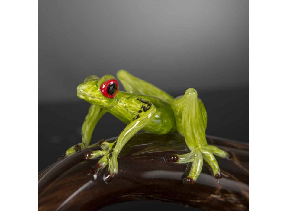 Figura con forma de rana en una rama de vidrio coloreado Made in Italy - Froggy Viadurini