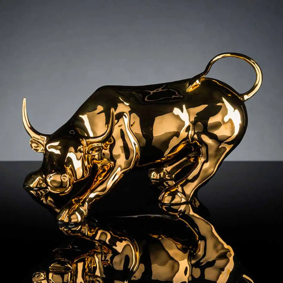 Figura de cerámica hecha a mano en forma de toro Made in Italy - Bulino Viadurini