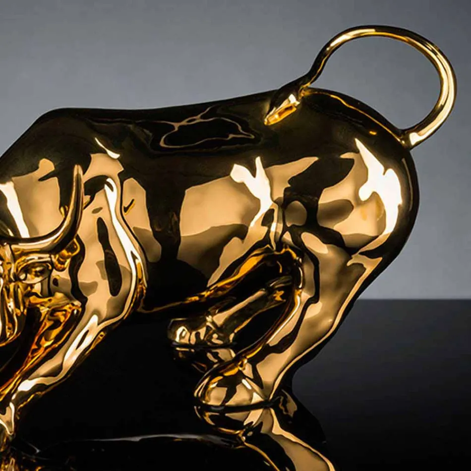 Figura de cerámica hecha a mano en forma de toro Made in Italy - Bulino Viadurini