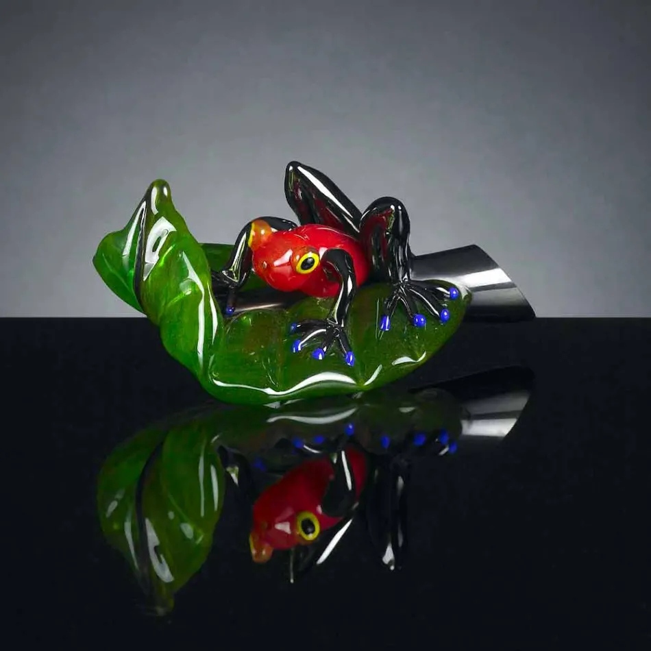 Figura decorativa en forma de rana sobre hoja de vidrio Made in Italy - Hoja Viadurini