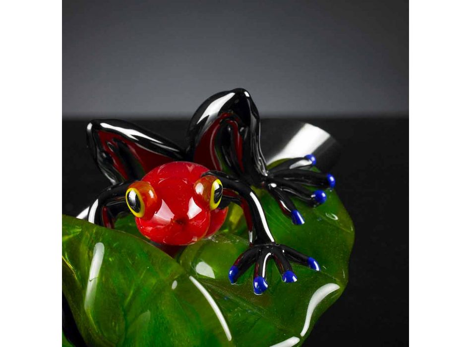 Figura decorativa en forma de rana sobre hoja de vidrio Made in Italy - Hoja Viadurini