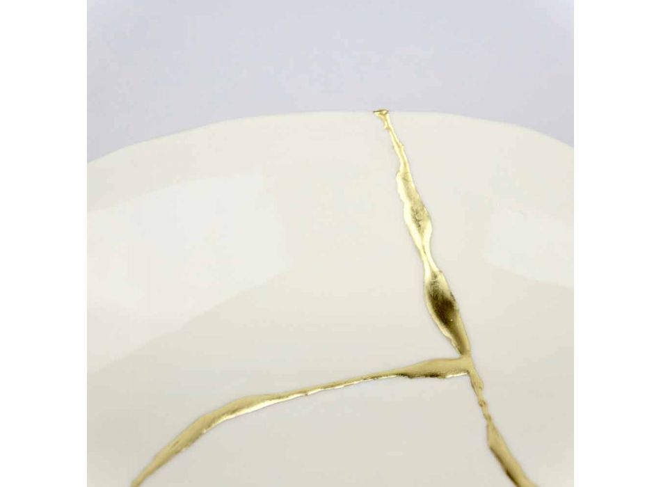 Bandeja de Bolsillo Redonda de Diseño en Porcelana Blanca y Pan de Oro - Cicatroro Viadurini