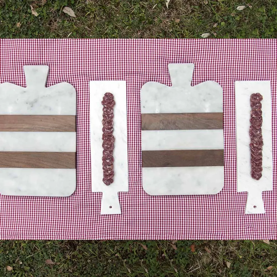 Tabla de cortar de mármol blanco Carrara y madera Made in Italy Design - Evea Viadurini