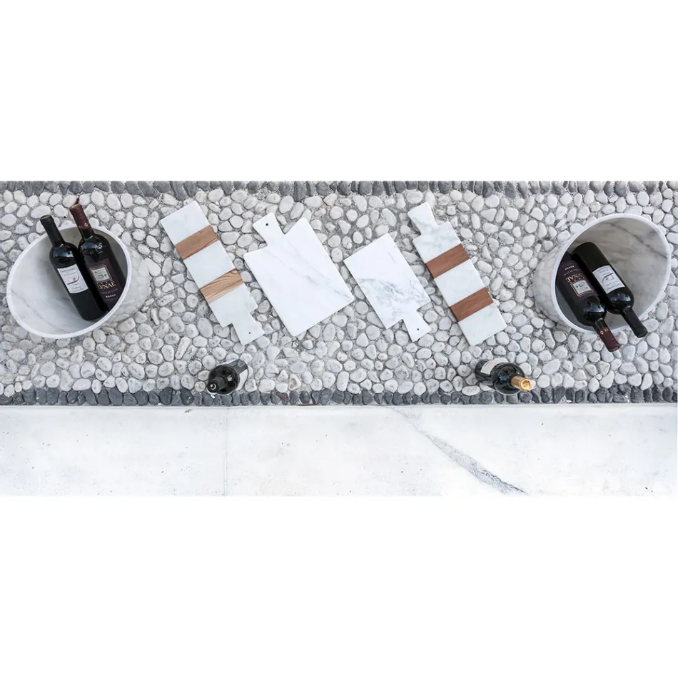 Tabla de cortar de mármol blanco Carrara y madera Made in Italy Design - Evea Viadurini