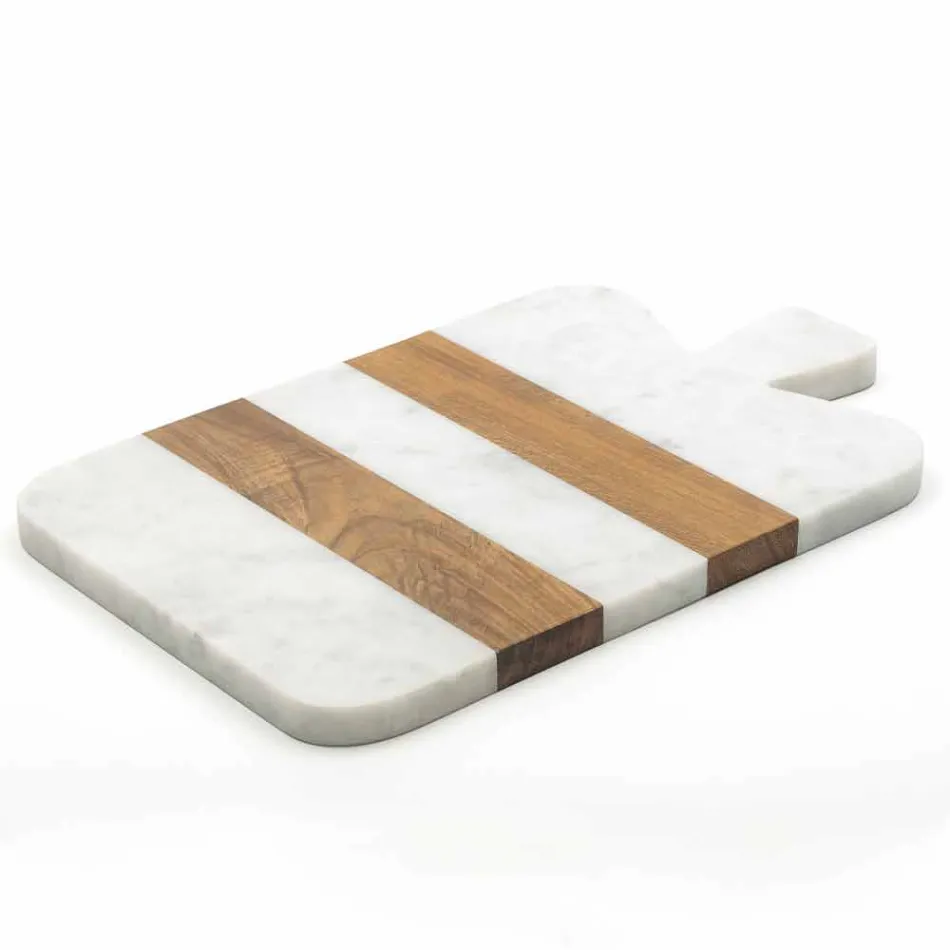 Tabla de cortar de mármol blanco Carrara y madera Made in Italy Design - Evea Viadurini