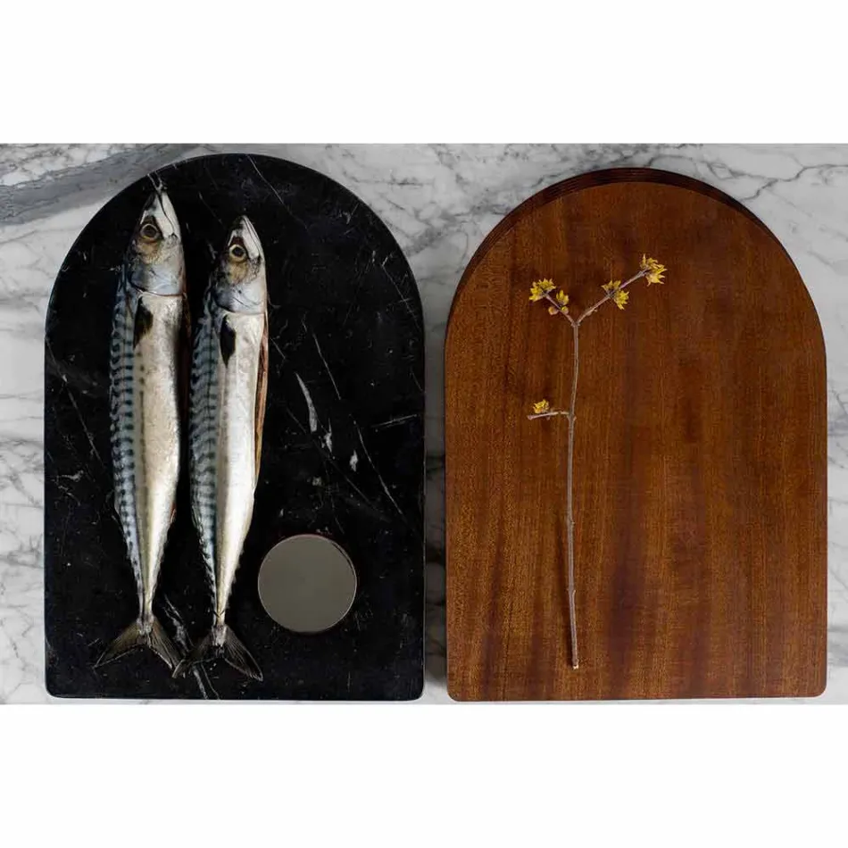 Tabla de Cortar y Accesorios de Cocina en Mármol, Madera y Acero Diseño de Lujo - Icaro Viadurini