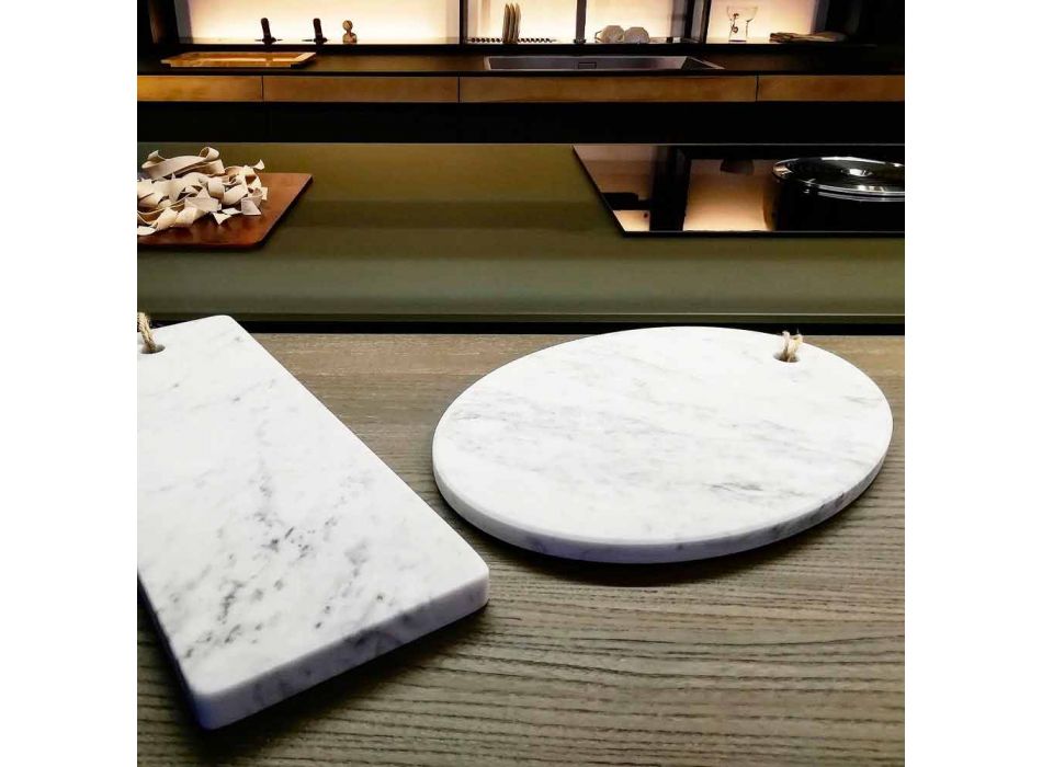Tabla de cortar de mármol blanco de Carrara de diseño redondo Made in Italy - Masha Viadurini