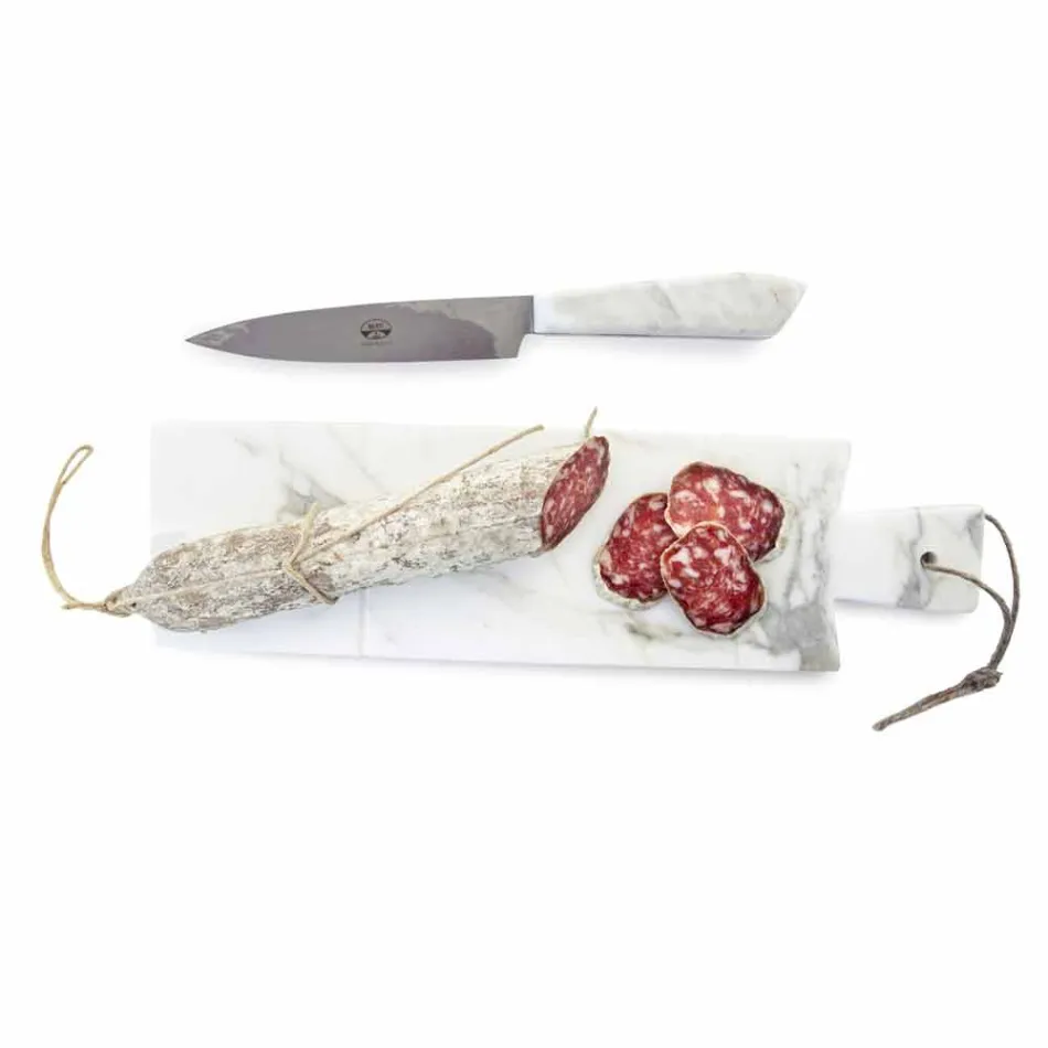 Tabla de cortar moderna en mármol blanco de Carrara hecho en Italia - Biblon Viadurini