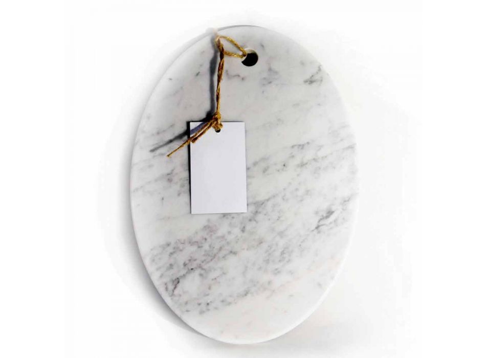 Tabla de cortar ovalada moderna en mármol blanco de Carrara Made in Italy - Masha Viadurini