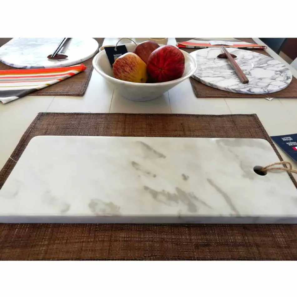 Tabla de cortar rectangular en mármol blanco de Carrara Made in Italy - Masha Viadurini