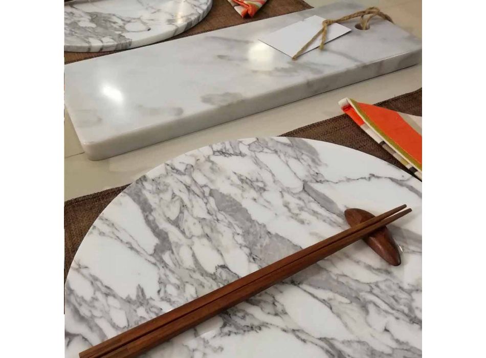 Tabla de cortar rectangular en mármol blanco de Carrara Made in Italy - Masha Viadurini