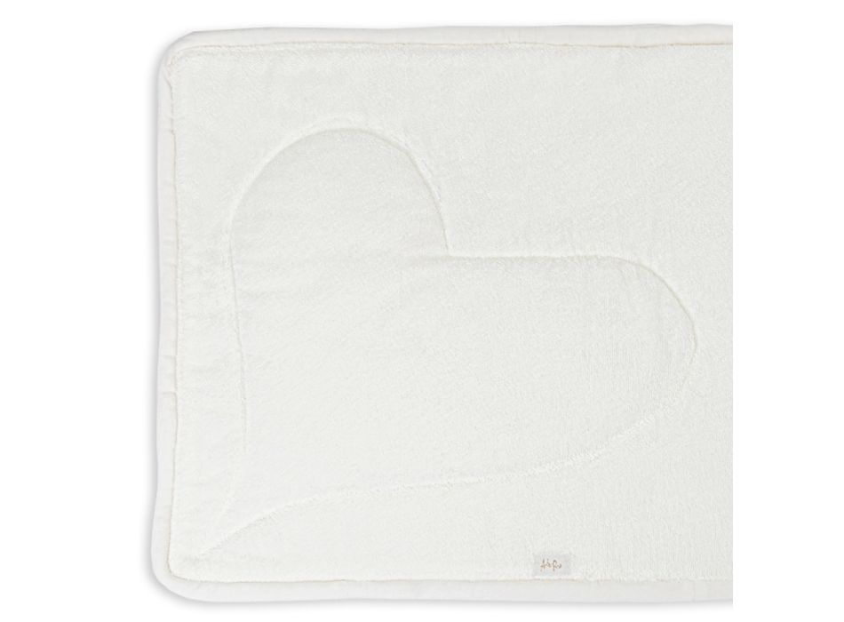 Alfombra de baño de felpa de algodón blanco natural con decoración de corazón - Sullivan Viadurini