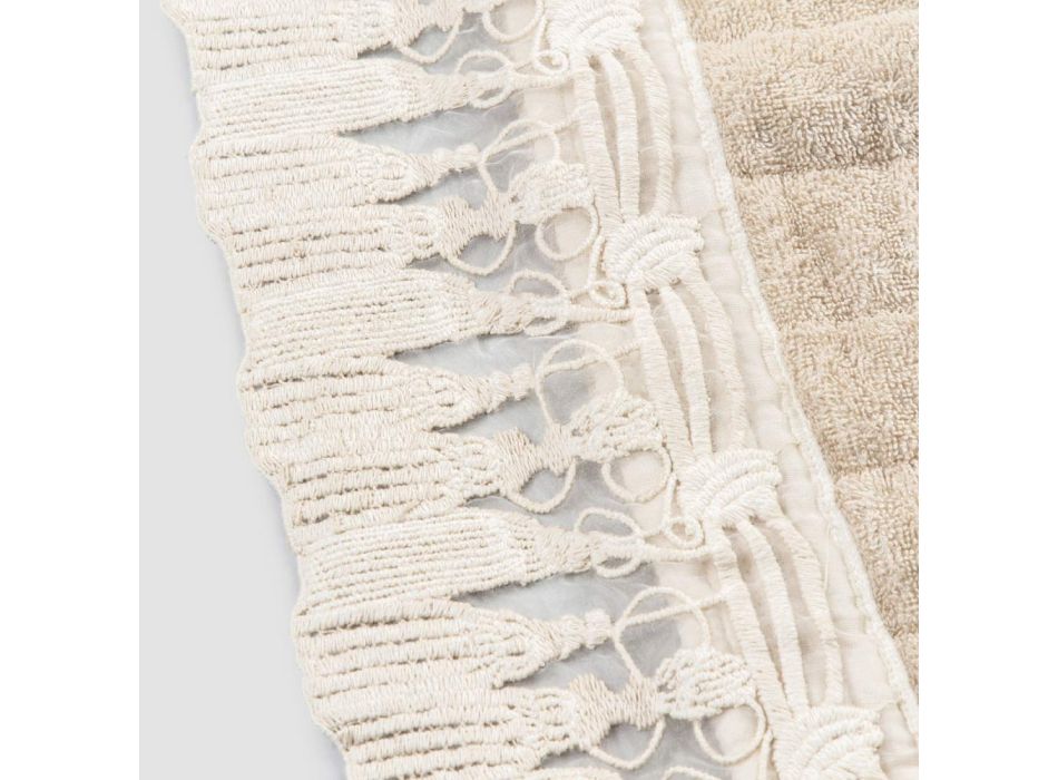 Alfombra de baño rectangular en esponja de algodón con encaje de borlas de lujo - Lippon Viadurini