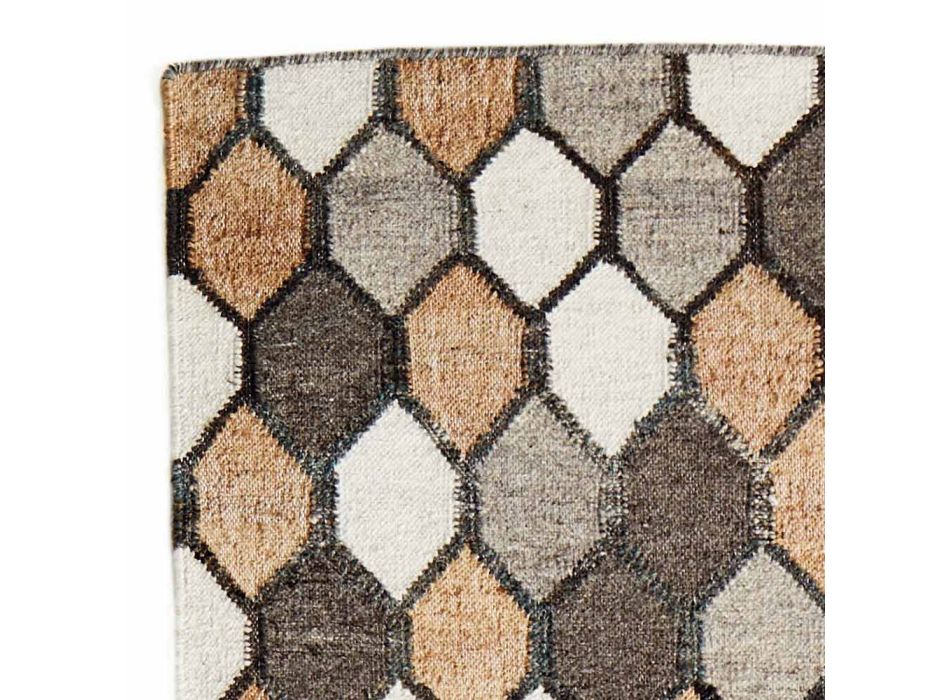 Alfombra de diseño moderna con motivos geométricos en lana y algodón - Tapioca Viadurini