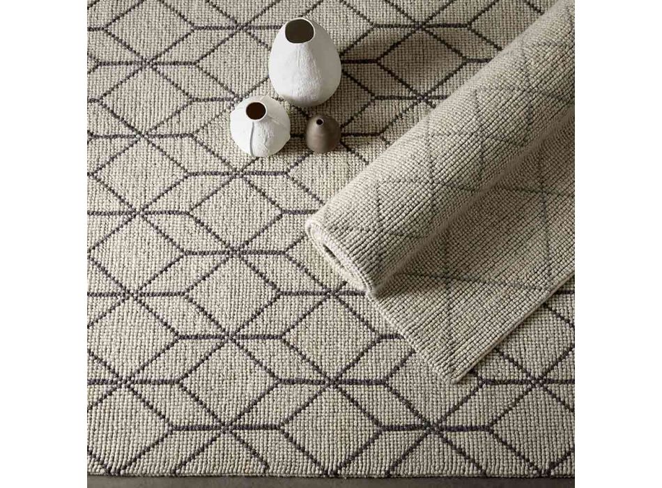 Alfombra moderna tejida a mano con diseño geométrico en lana para el salón - Geome Viadurini