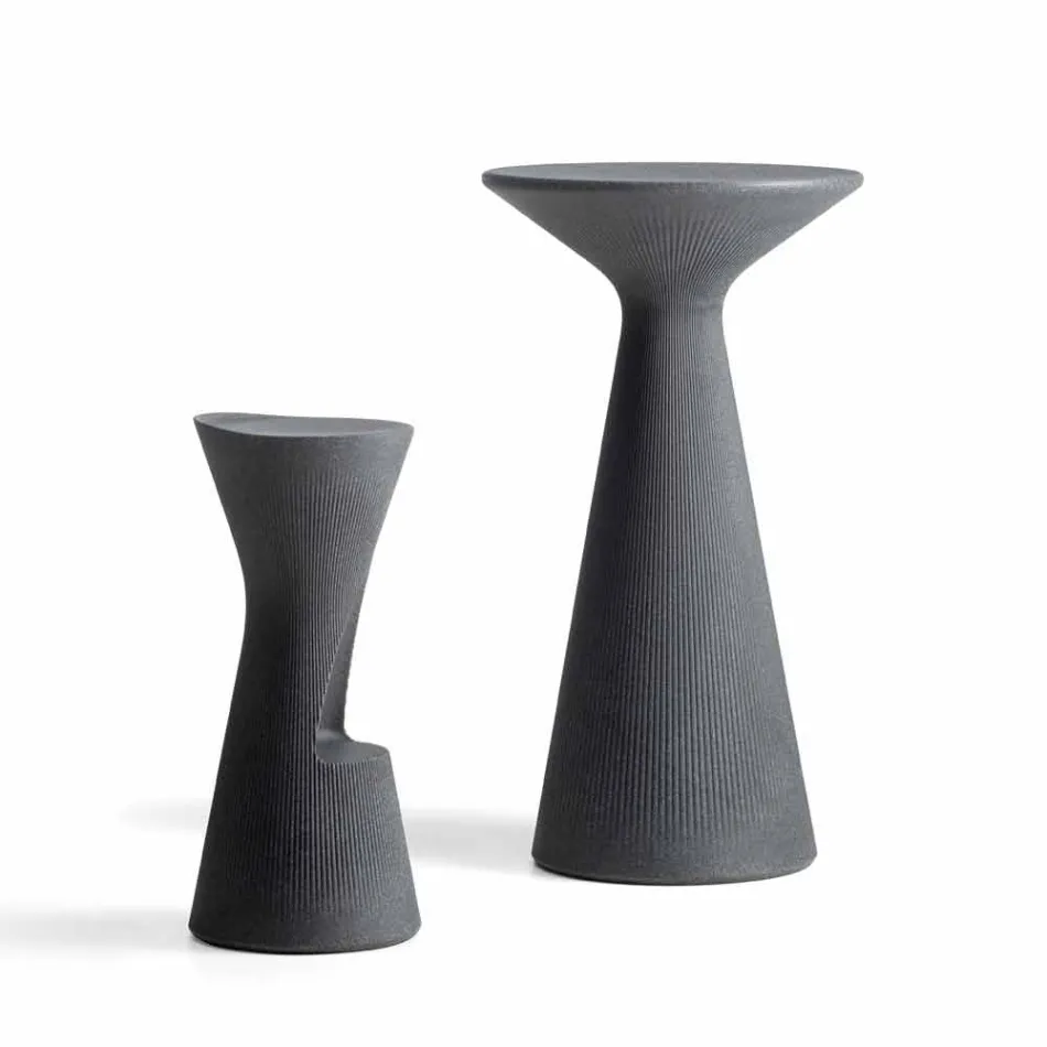 Mesa de centro alta para exterior de polietileno con tapa redonda Made in Italy - Desmond Viadurini