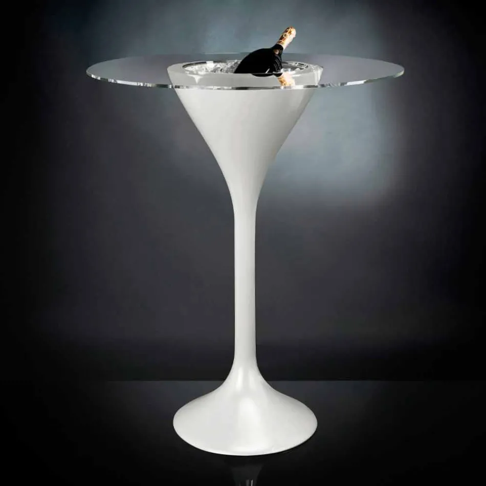 Mesa de centro alta de vidrio y polietileno con portabotellas Made in Italy - Cracovia Viadurini