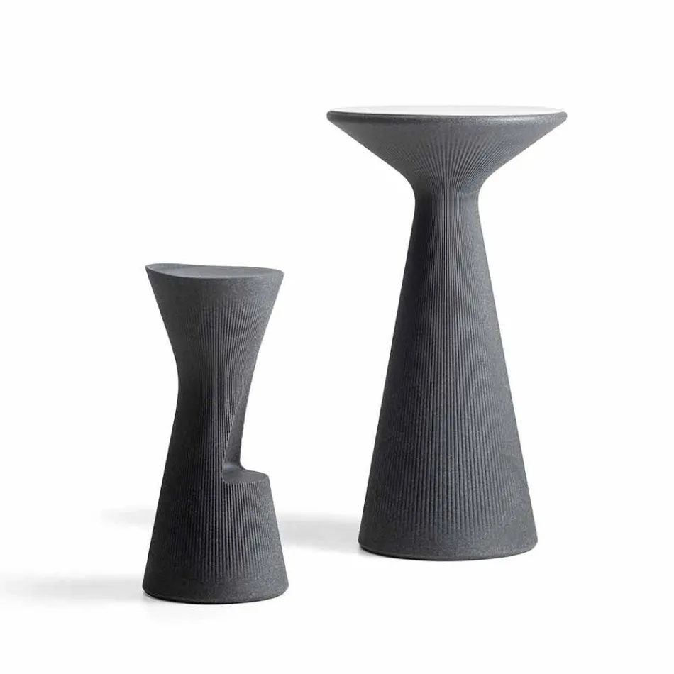 Mesa de centro alta redonda para exterior en polietileno y HPL Made in Italy - Desmond Viadurini