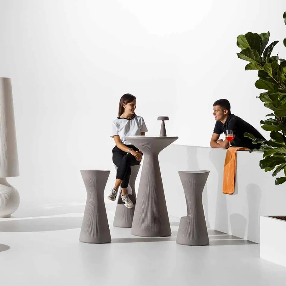 Mesa de centro alta redonda para exterior en polietileno y HPL Made in Italy - Desmond Viadurini