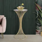 Mesa de centro alta redonda de hierro dorado con esferas y tapa de cristal ahumado - Dexter Viadurini