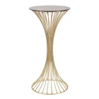 Mesa de centro alta redonda de hierro dorado con esferas y tapa de cristal ahumado - Dexter Viadurini