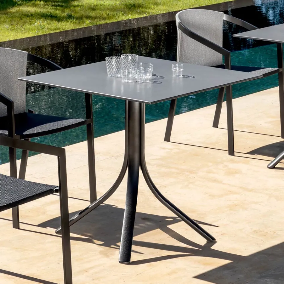 Mesa Bar de Exterior con 3 Patas Reclinables de Aluminio en 2 Acabados - Filomena Viadurini