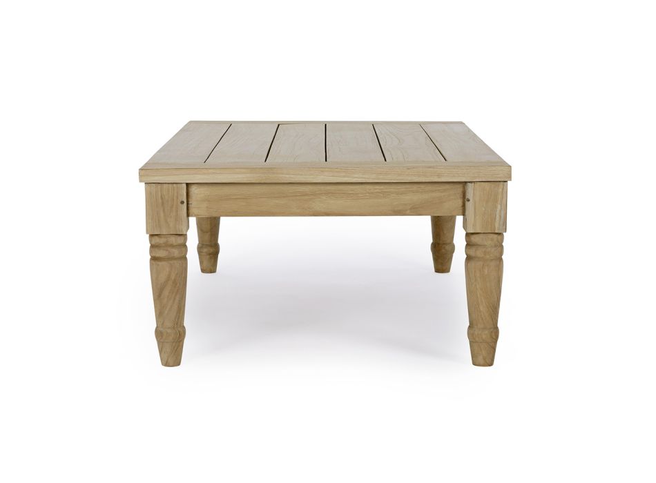 Mesa de centro baja para exterior en madera de teca con acabado rústico, Homemotion - Ronak Viadurini