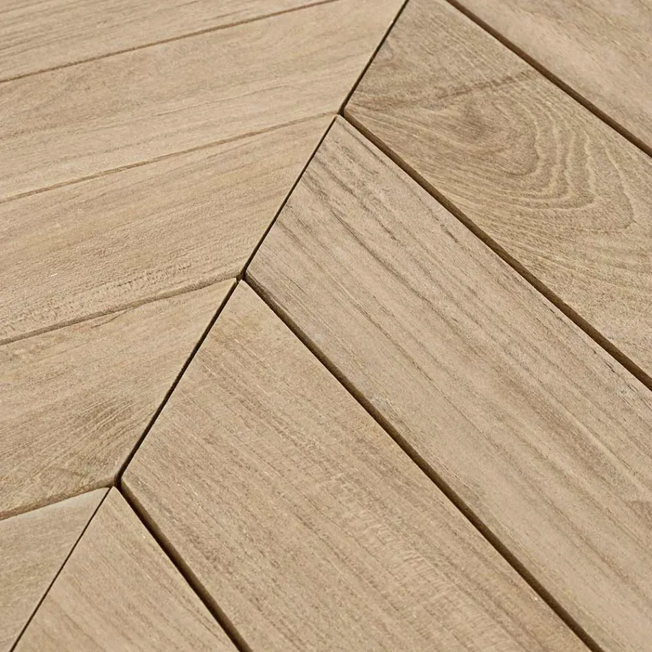 Mesa de centro baja de teca para exterior con tapa ovalada, Homemotion - Ricardo Viadurini