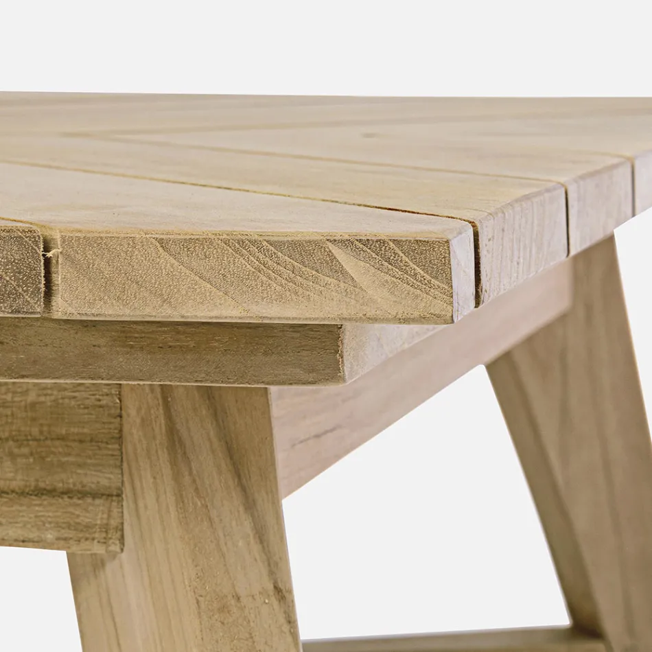 Mesa de centro baja rectangular para exterior en madera de teca, Homemotion - Stuart Viadurini