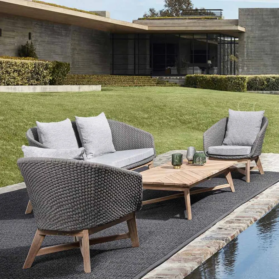 Mesa de centro baja rectangular para exterior en madera de teca, Homemotion - Stuart Viadurini