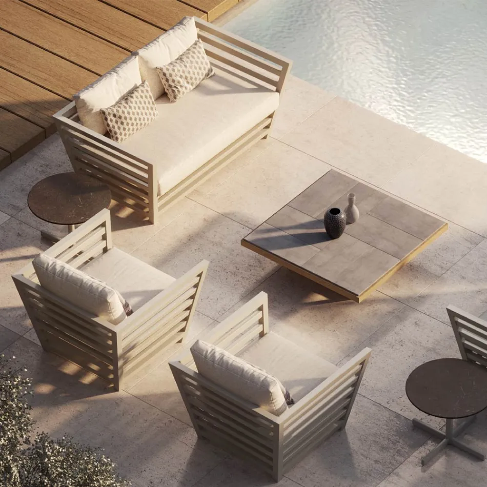 Mesita baja de jardín con tablero de losa de gres Made in Italy - Bresson Viadurini