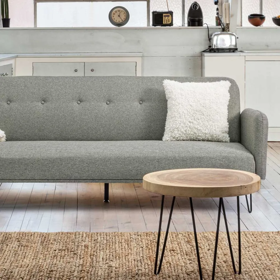 Mesa Baja para Salón en Aluminio y Tapa en Madera Natural - Crotone Viadurini