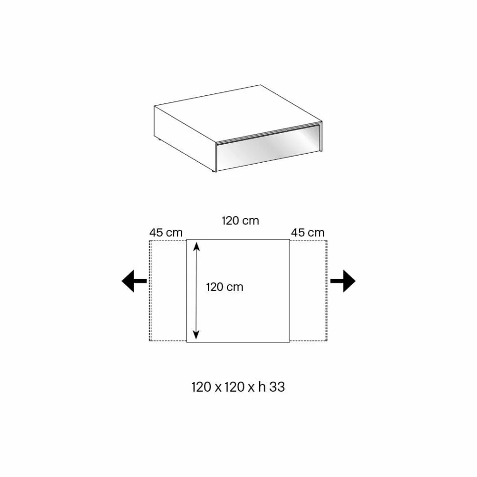 Mesa Baja para Salón en Cristal Ahumado y Cajones de Madera 3 Medidas - Mantra Viadurini
