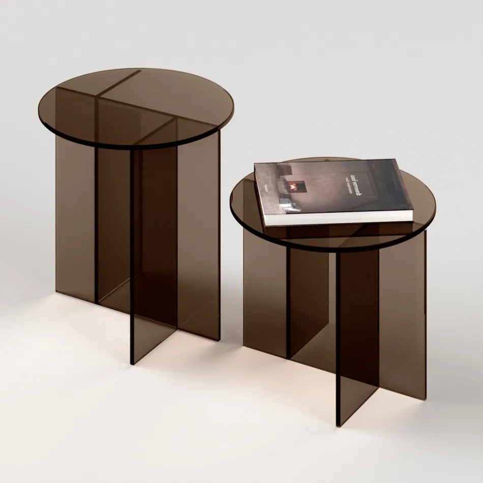 Mesa de centro Laris de cristal bronce con un diseño refinado, fabricada en Italia. Viadurini