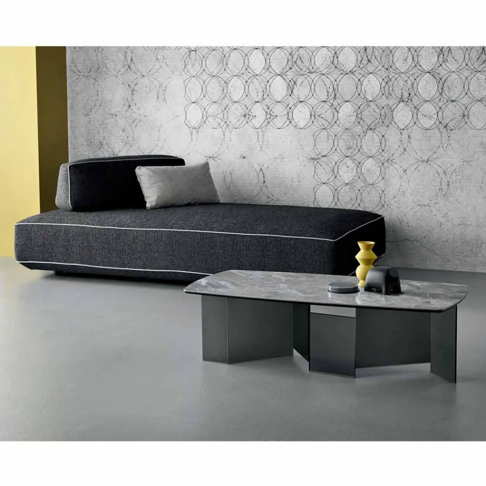 Mesa de centro baja Sala de estar Tapa de cerámica y patas de vidrio ahumado 3 Tamaños - Aleatorio Viadurini