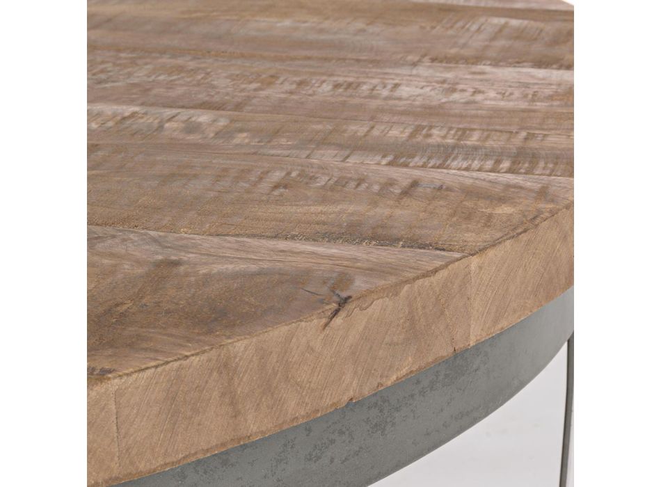 Mesa de centro baja redonda para salón en madera de mango y acero - Moncheri Viadurini