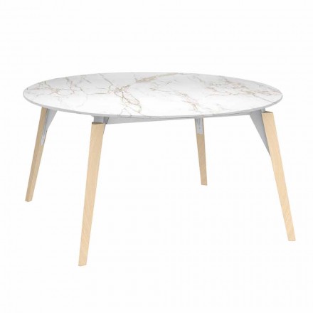 Mesa de centro redonda con tablero de efecto mármol, 3 colores, 2 tamaños - Faz Wood by Vondom Viadurini