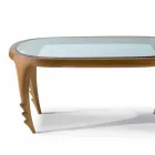 Mesa de cóctel de diseño en madera y cuero, l.97xp.68 cm, Cecilia Viadurini