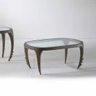 Mesa de cóctel de diseño en madera y cuero, l.97xp.68 cm, Cecilia Viadurini