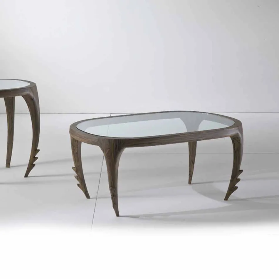 Mesa de cóctel de diseño en madera y cuero, l.97xp.68 cm, Cecilia Viadurini