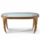 Mesa de cóctel de diseño en madera y cuero, l.97xp.68 cm, Cecilia Viadurini