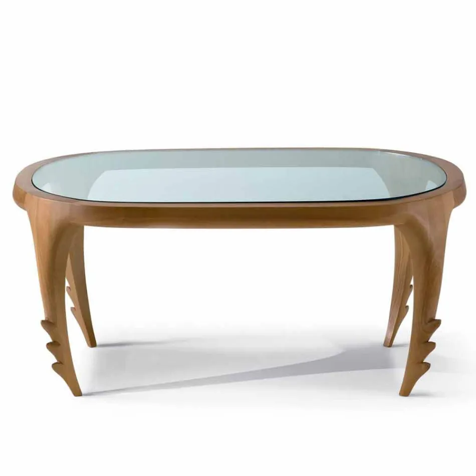 Mesa de cóctel de diseño en madera y cuero, l.97xp.68 cm, Cecilia Viadurini