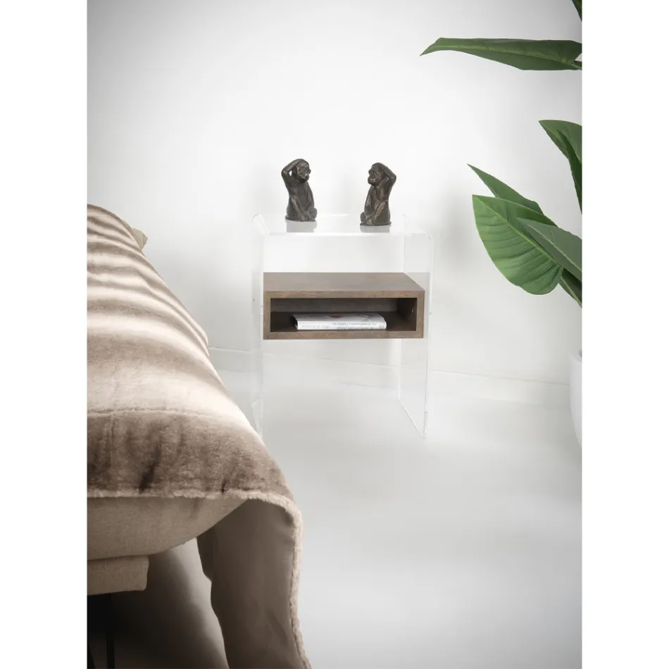 Mesita de noche reciclable en plexiglás transparente y madera - Pascoli Viadurini