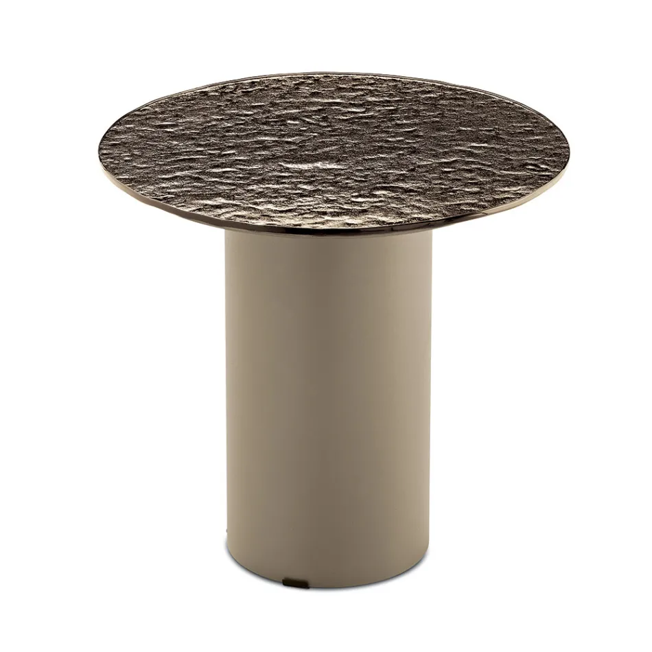 Mesa de centro con base metálica y tablero de espejo o cristal de Ø45 cm - Flaminia Viadurini