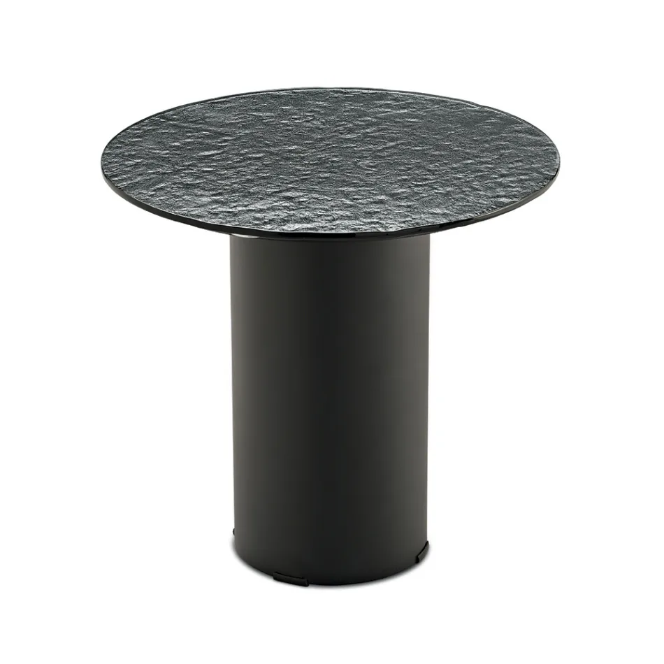 Mesa de centro con base metálica y tablero de espejo o cristal de Ø45 cm - Flaminia Viadurini