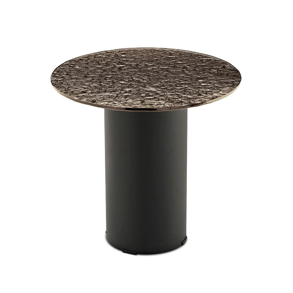 Mesa de centro con base metálica y tablero de espejo o cristal de Ø45 cm - Flaminia Viadurini