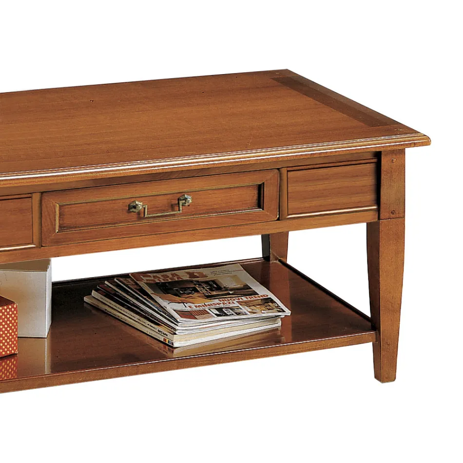 Mesa de centro con cajón y estante en madera patinada Made in Italy - Tuoni Viadurini