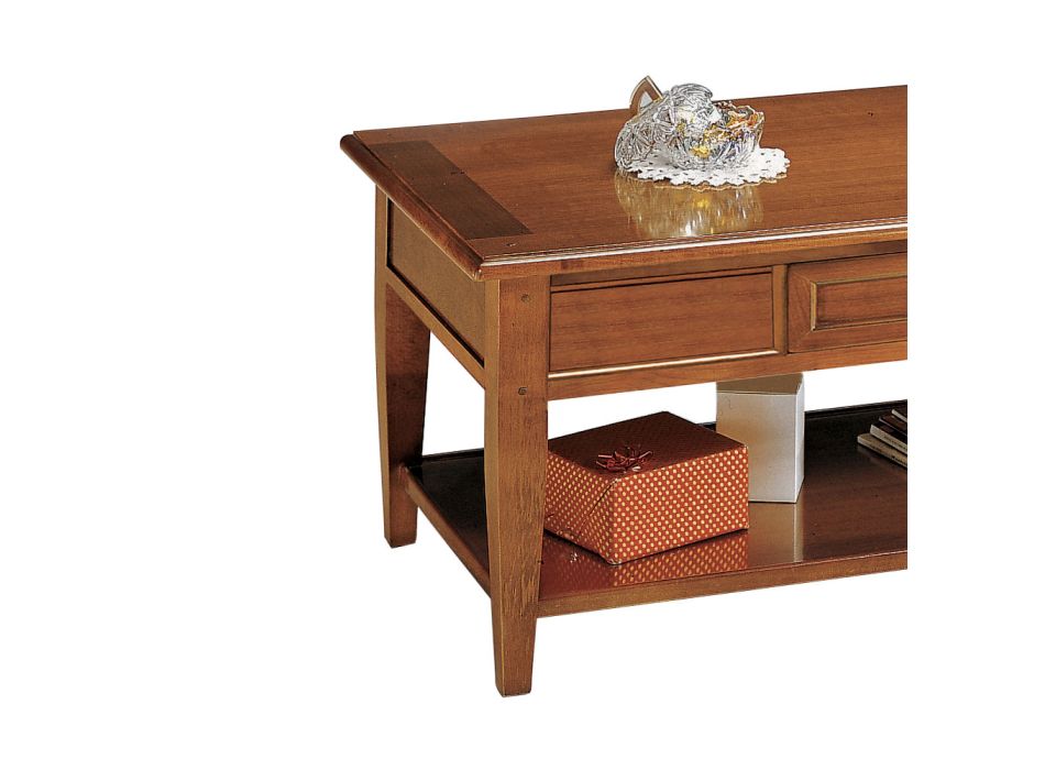 Mesa de centro con cajón y estante en madera patinada Made in Italy - Tuoni Viadurini