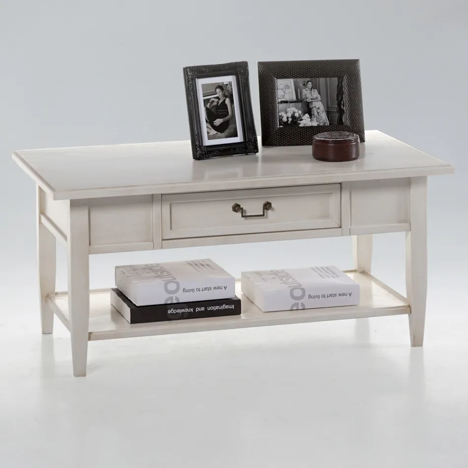 Mesa de centro con cajón y estante en madera patinada Made in Italy - Tuoni Viadurini